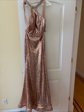 Sequin Halter Evening Dress - Rose Gold SIZE 6